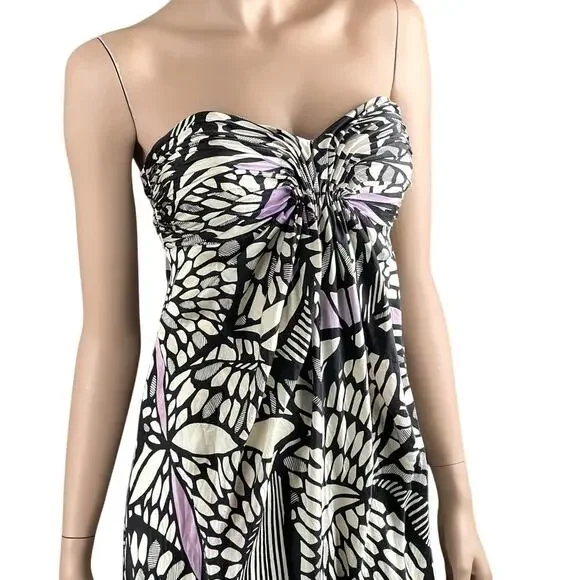 Laundry by Shelli Segal Butterfly Silk Maxi Dress Size 6 Strapless Black White - Picture 5 of 8